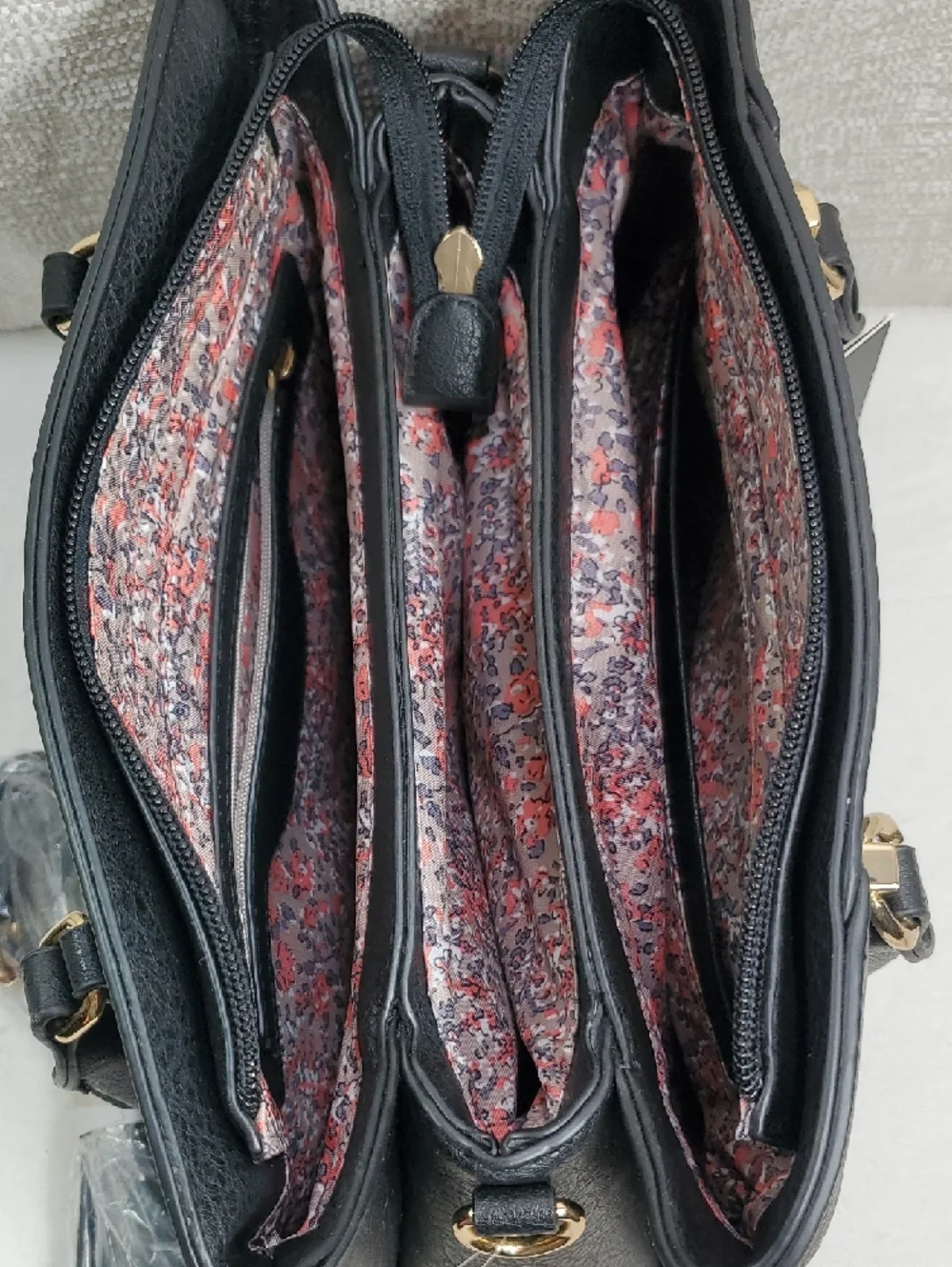 Isabella Leather Double Handled Black Satchel Handbag NWT